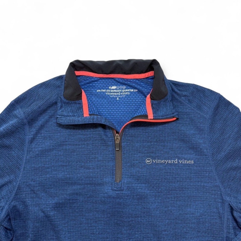 Men’s Vineyard Vines Navy Blur Lightweight Quarter Zip Pullover Pop Trim Size S - Picture 6 of 8